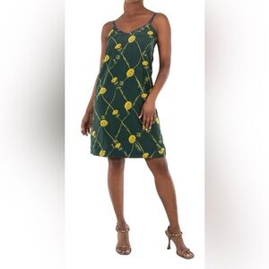 Burberry Dandelion Ivy Green Silk Slip Dress Size 14 Made In Italy